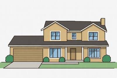 Cartoon two-story house with garage