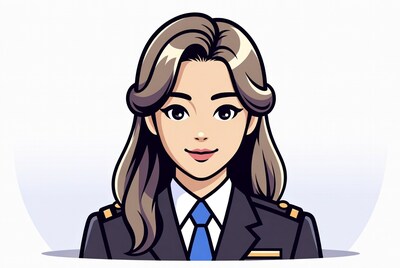 Asian woman in navy uniform illustration