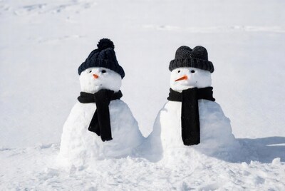Two Snowmen with Hats Scarves