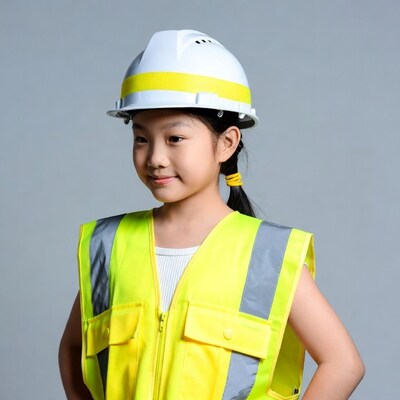 Asian girl in hard hat and vest