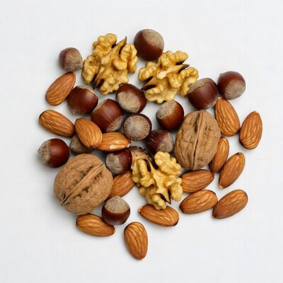 Mixed nuts on white background