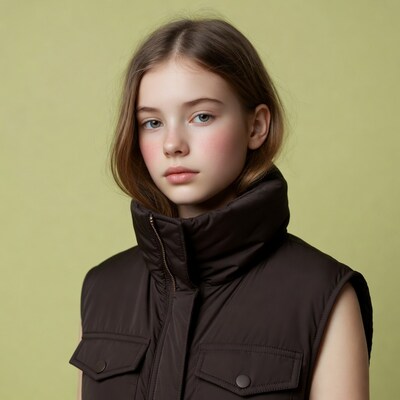 Teen girl in brown puffer vest
