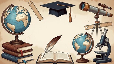 Education Icons Illustration with Globe Books