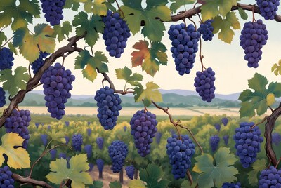 Purple Grapes on Vines in Vineyard