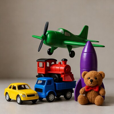 Colorful Toy Vehicles Airplane Train Bear Rocket