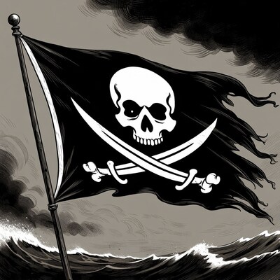 Jolly Roger Pirate Flag on Stormy Sea