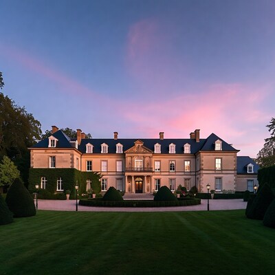 Luxurious French Chateau at Sunset