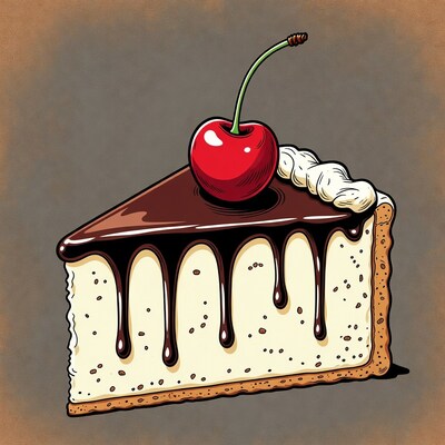Cheesecake slice with cherry and chocolate