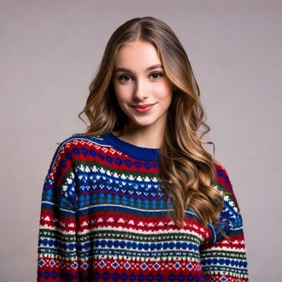 Smiling girl in colorful Nordic sweater