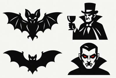 Halloween Bat and Vampire Silhouettes