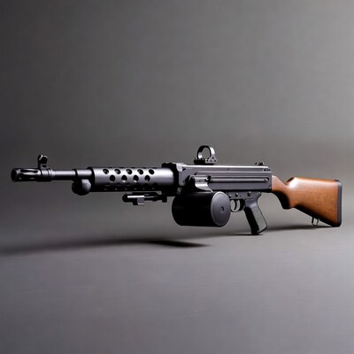 Black MG42 Machine Gun with Drum Magazine