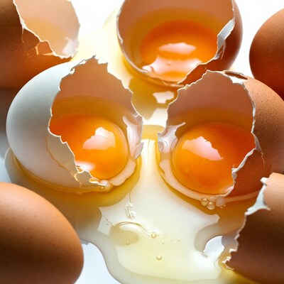 Broken eggs with yolks spilling