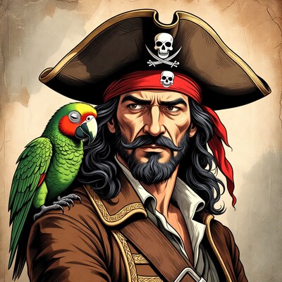 Pirate man with parrot