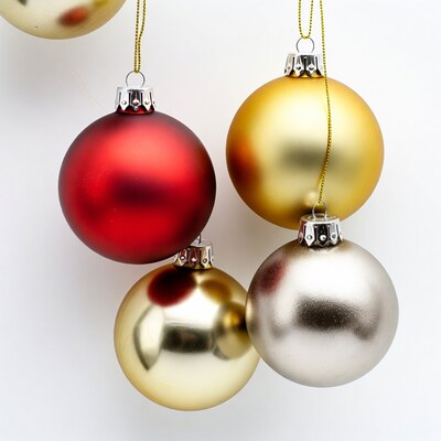Colorful Christmas baubles hanging isolated