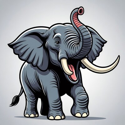 Cartoon elephant trumpeting with open mouth