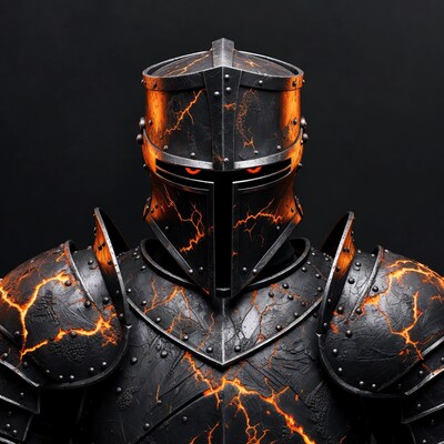 Fiery Knight in Black Armor