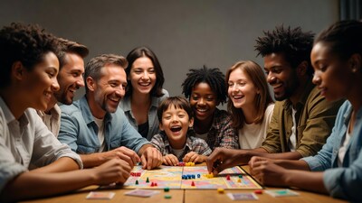 Diverse group playing board game