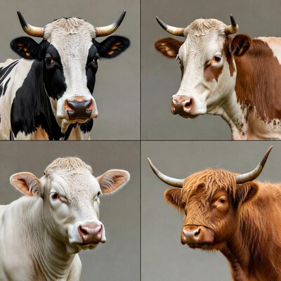 Four Cattle Breeds Closeup Portraits