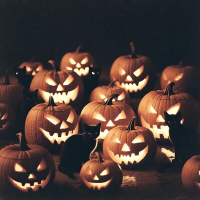 Black Cats Among Jack-o-Lanterns