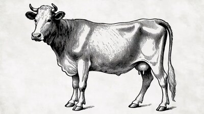 Vintage engraving of standing cow