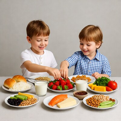 Two boys eating healthy food
