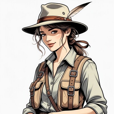 Woman in safari hat and vest