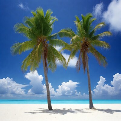 Two Palm Trees on Tropical Beach