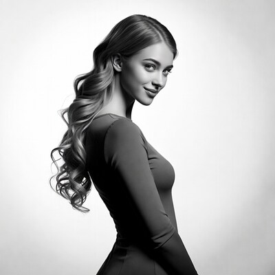 Woman with long wavy hair profile