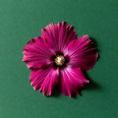 Pink Hibiscus Flower on Green Background