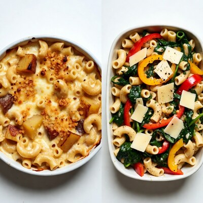 Cheesy Mac and Cheese with Potatoes and Veggie Pasta