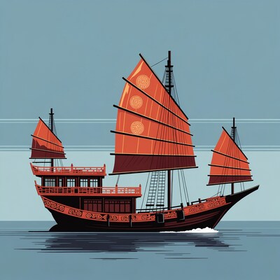 Chinese Junk Ship Sailing