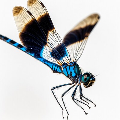 Blue Dragonfly on White Background