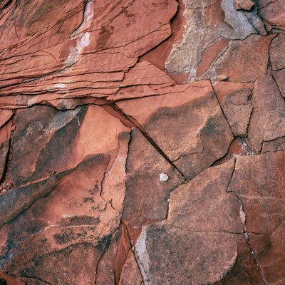 Red sandstone rock texture closeup