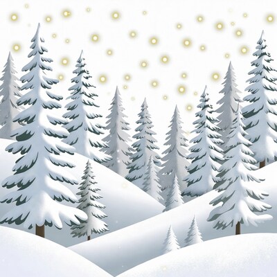 Snowy Pine Trees with Falling Stars