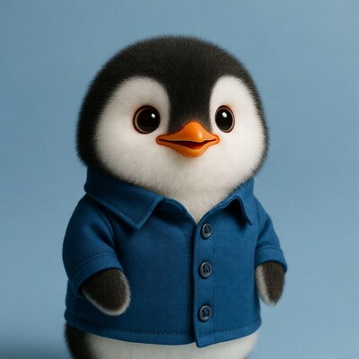 Cute baby penguin in blue jacket