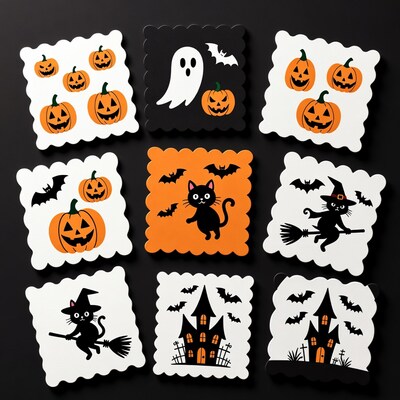 Halloween Coasters with Pumpkins Ghosts Cats