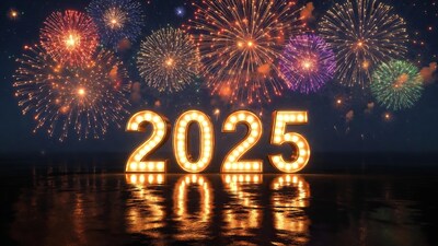 2025 Golden Letters with Fireworks