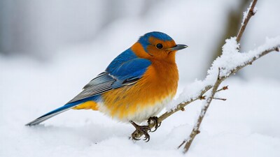 Eastern Bluebird on Snowy Branch