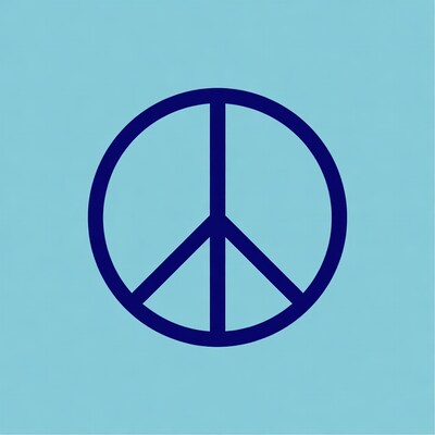 Black Peace Symbol on Blue Background