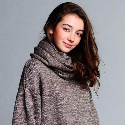 Young woman in gray turtleneck sweater