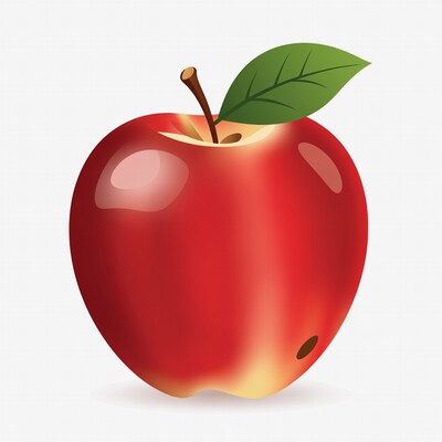 Red apple with green leaf