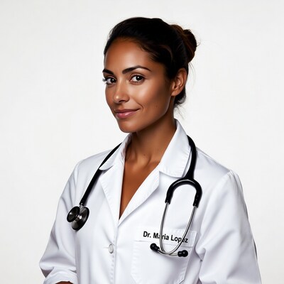 Smiling Latina doctor with stethoscope