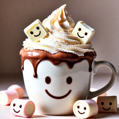 Smiling Hot Chocolate Mug with Marshmallows