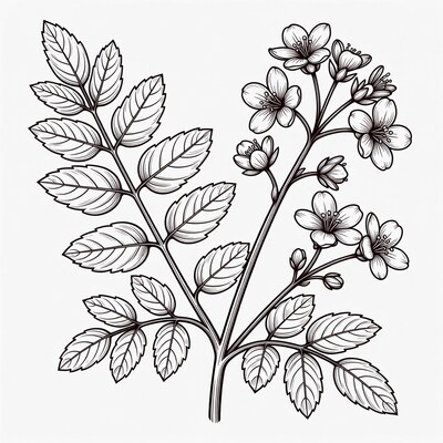 Rowan Branch with Flowers Illustration