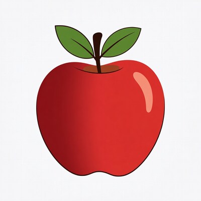 Red Apple with Green Leaves