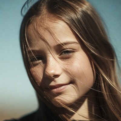 Girl with freckles smiling outdoors