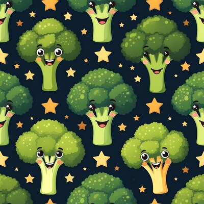 Cute Broccoli Pattern with Stars