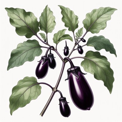 Eggplant Plant with Purple Fruits