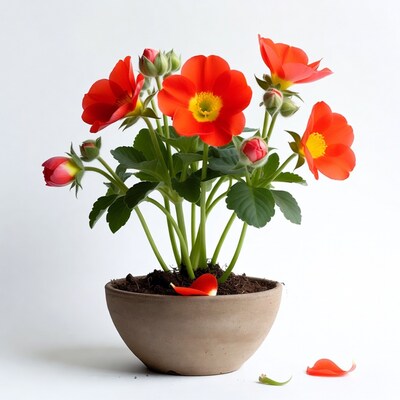 Red Kalanchoe Plant in Terracotta Pot