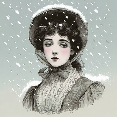 Victorian woman in snow bonnet